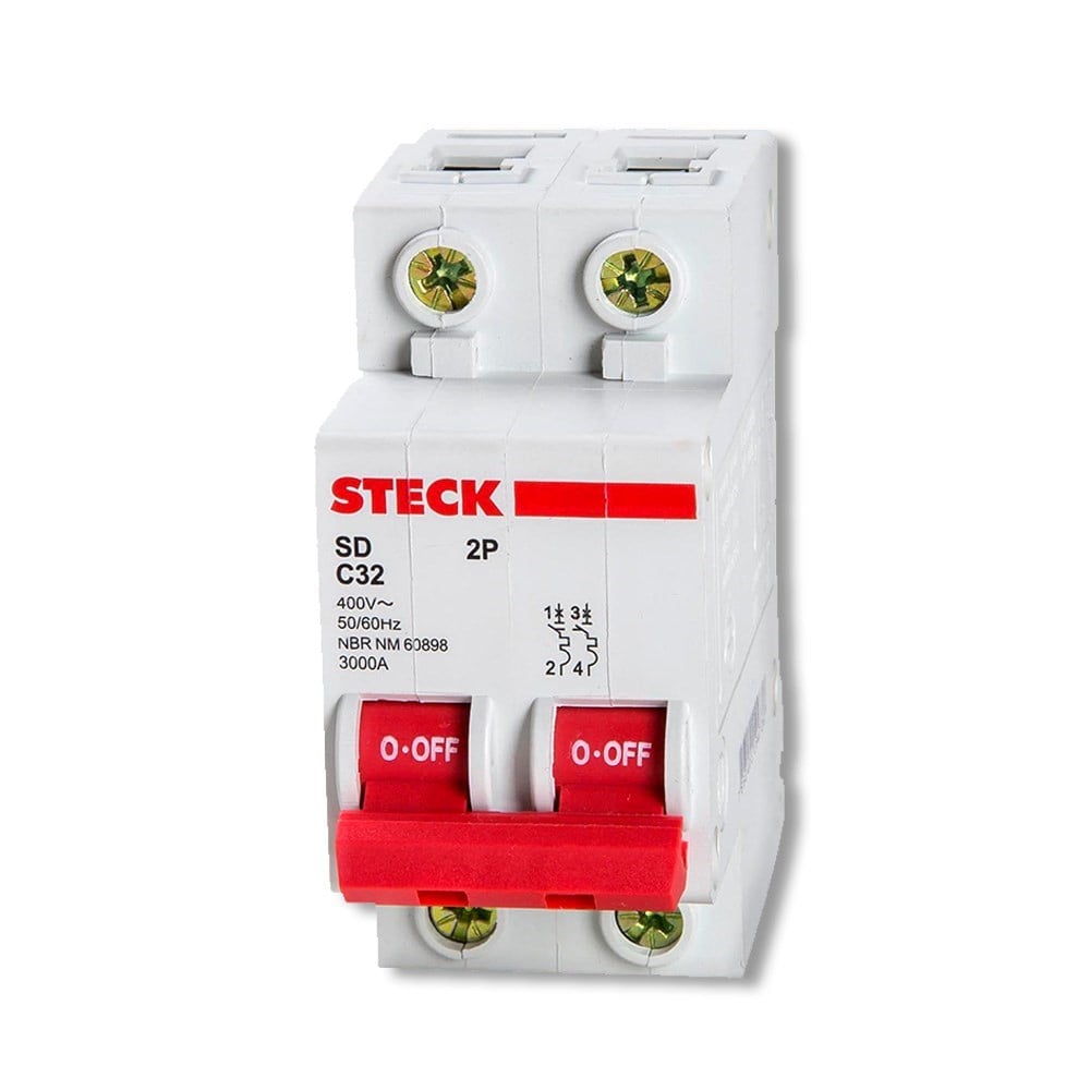 Disjuntor Steck DIN Bipolar 63A SD62 C SDD62C63